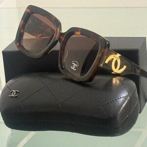 CHANEL Brown Sunglasses with Gold Accents